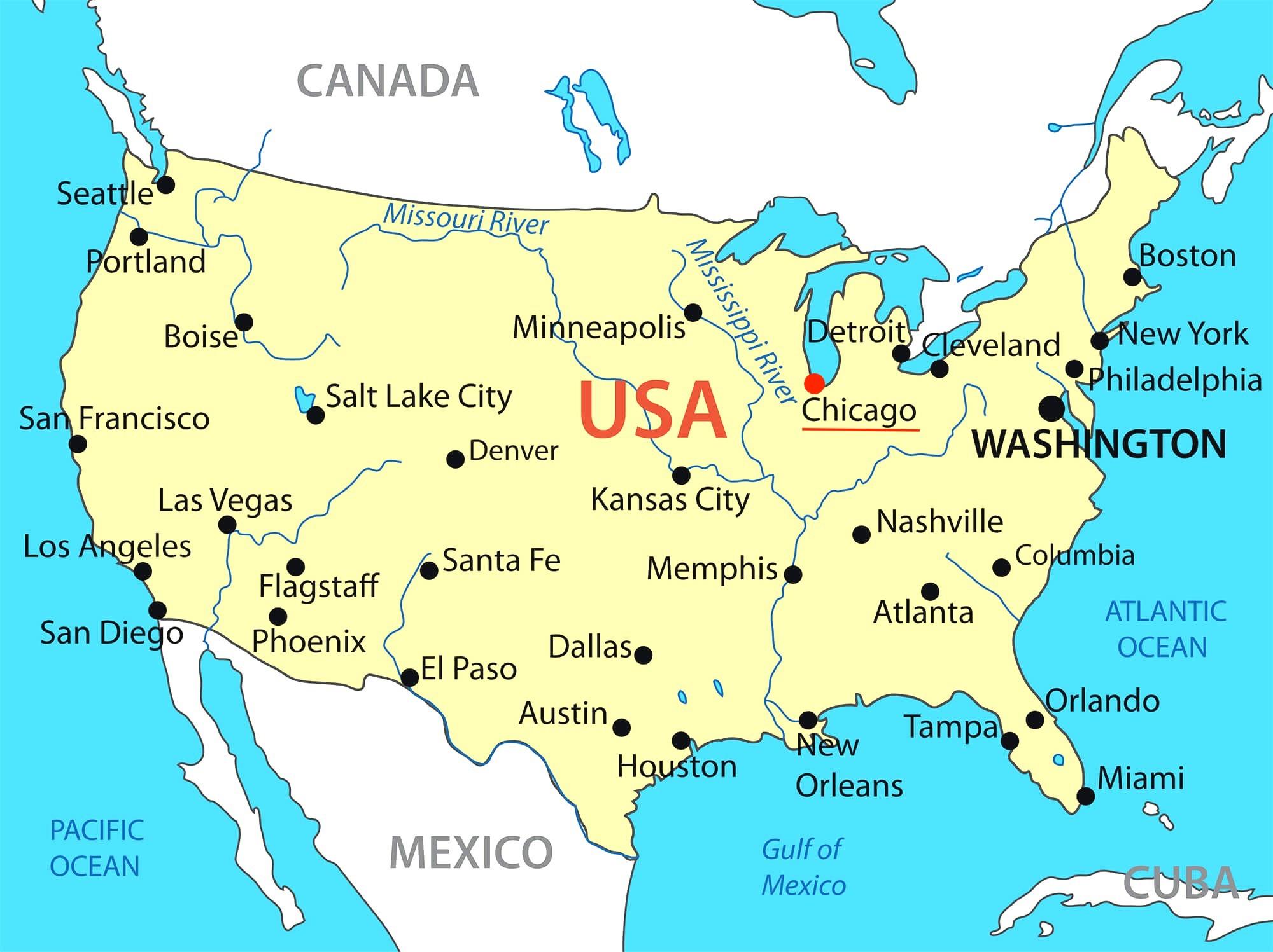Нью Орлеан на карте США