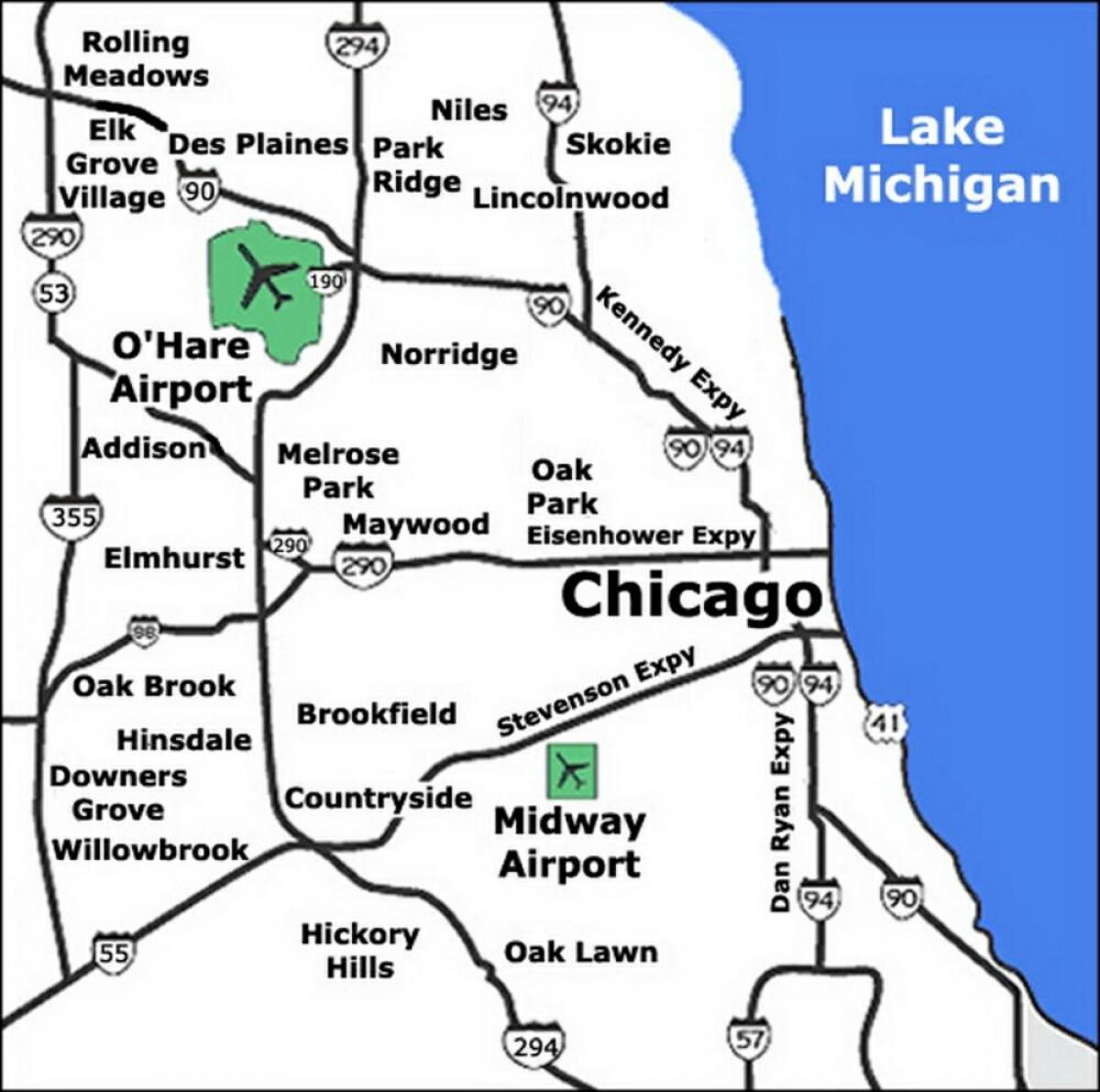 карта аэропортов Чикаго